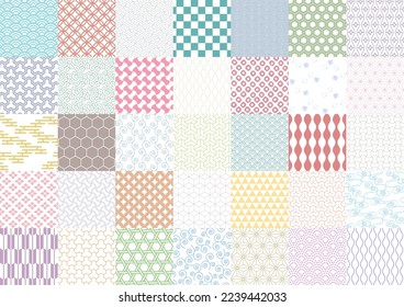 Set of 35 seamless traditional Japanese patterns. Geometric oriental background pattern. Pale color vector illustration.