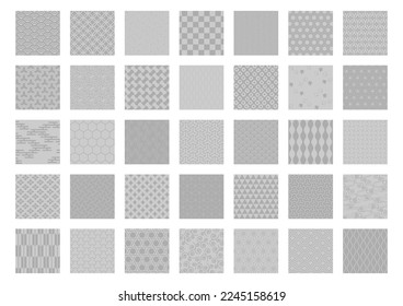 Set of 35 seamless traditional Japanese patterns. Vector illustration. Silver geometric oriental background pattern. 