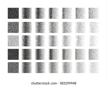 Set of 35 square stipple pattern for design. Spot shade engraving retro to create brushes. Highly detailed set of tile
