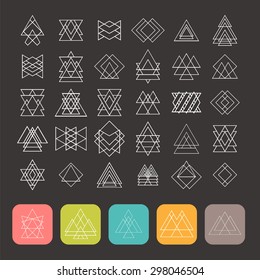 Set of 35 trendy geometric shapes. Hipster retro signs for logotypes and business cards. Vector illustration