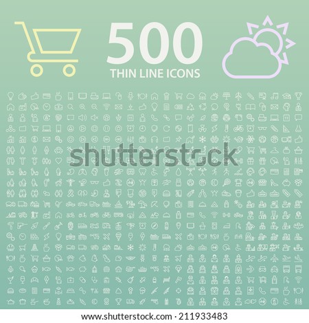 Set of 350 Standard Universal Minimal Modern Thin Line White Icons on Color Background.