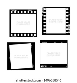 Set of 35mm filmstrips. Film frame background with space for your text or image. Trendy editable square templates for social network posts and stories. Vector illustration