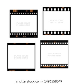 Set of 35mm filmstrips. Film frame background with space for your text or image. Trendy editable square templates for social network posts and stories. Vector illustration