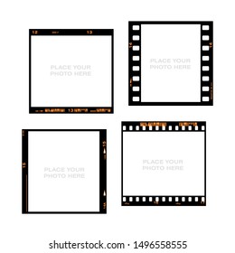 Set of 35mm filmstrips. Film frame background with space for your text or image. Trendy editable square templates for social network posts and stories. Vector illustration