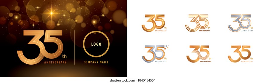 Set of 35th Anniversary logotype design, Thirty five years Celebrate Anniversary Logo multiple line for Congratulation celebration event, invitation card, greeting, Abstract 35 silver and golden logo