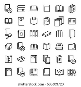 Set of 36 book thin line icons. High quality pictograms of read. Modern outline style icons collection. Diary, library, pages, textbook, etc.