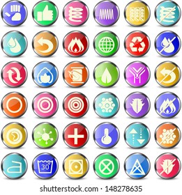 set of 36 colorful round icons for mattresses and pillows