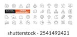 Set of 36 Crisis Management line icons set. Crisis Management outline icons with editable stroke collection. Includes Strategy, Natural Disaster, Emergency, Decision, Prevention, and More.
