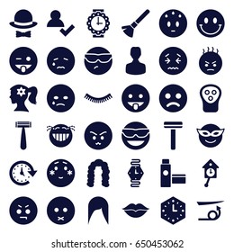 Set of 36 face filled icons such as razor, shaving brush, eyelash