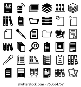 Set of 36 file filled and outline icons such as photos, resume, paper, folder, binder, serach music, archive, table box, cupboard, photo, server, document, nail sawing