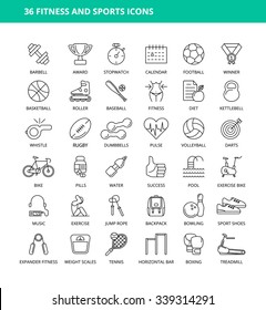 set of 36 fitness and sports icons