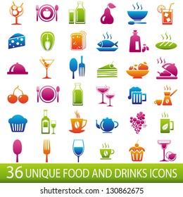 Set of 36 food and drinks icons.