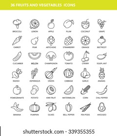 SET OF 36 FRUITS AND VEGETABLES  ICONS