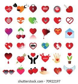 Set from 36 hearts. Different symbols and signs of heart.