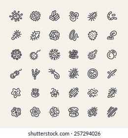 Set of 36 Icons with Bacteria and Germs for Medical Design. Isolated on White Background.