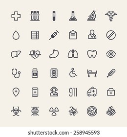 Set of 36 Icons for Medical Design. Isolated on White Background.