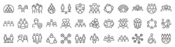 Set Of 36 Line Icons Related To Society, Teamwork, Cooperation. Outline Icon Collection. Editable Stroke. Vector Illustration