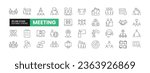 Set of 36 Meeting line icons set. Meeting outline icons with editable stroke collection. Includes Meeting, Business Meeting, Seminar, Team, Collaboration, and More.