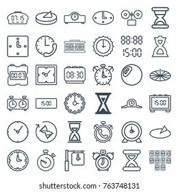 Set of 36 minute outline icons such as hourglass, alarm, clock, clock alarm, stopwatch, digital time