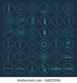 Set of 36 simple car parts icons. 