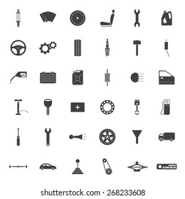 Set of 36 simple car parts icons. 