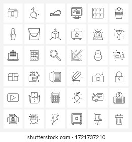 Set of 36 Simple Line Icons of chocolate; report; chicken; bone; monitor Vector Illustration