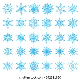 Set of 36 snowflakes, vector illustration