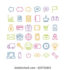 Set of 36 universal linear icons. Thin icons for print, web, mobile applications design