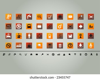 set of 36 various orange theme vector buttons, icons