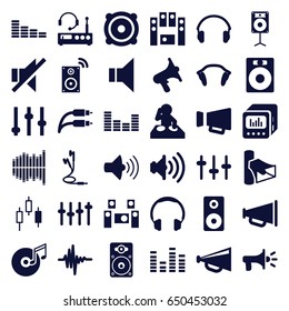 Set of 36 volume filled icons such as equalizer, megaphone, volume