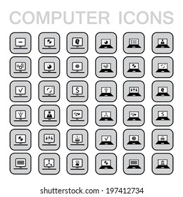 Set of 36 web icons for computer and laptop, technology, electronics, business theme. Vector illustration.
