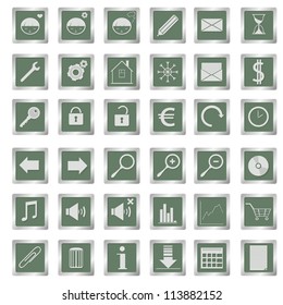 set of 36 web icons on green square buttons