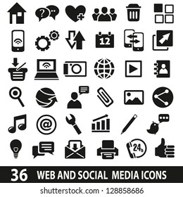 Set of 36 web and social media icons.