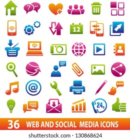 Set of 36 web and social media icons.
