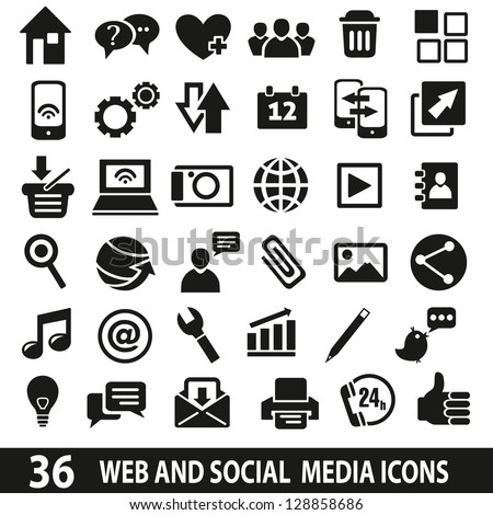 Set of 36 web and social media icons.