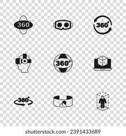 Set 360 degree view, 3d modeling, Virtual reality glasses and  icon. Vector