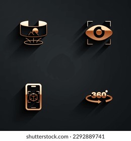 Set 360 degree view, Big brother electronic eye, 3d modeling and  icon with long shadow. Vector