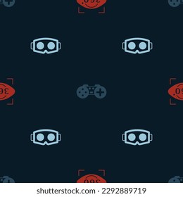 Set 360 degree view, Gamepad and Virtual reality glasses on seamless pattern. Vector