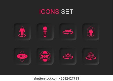 Establecer vista de 360 grados, juego de controlador de VR, modelado 3d e icono. Vector
