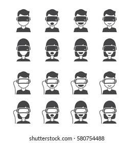 Set 360 virtual reality man and woman, icon and symbol