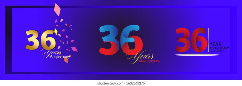 set 36th anniversary logo vector template. Design for banner, greeting cards or print