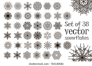 Set of 38 different snowflakes