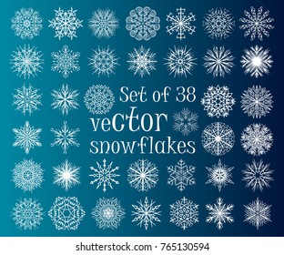 Set of 38 different snowflakes
