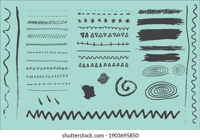 Set von 38 handgezeichneten Doodle-Design-Elementen, Linien und Strichen