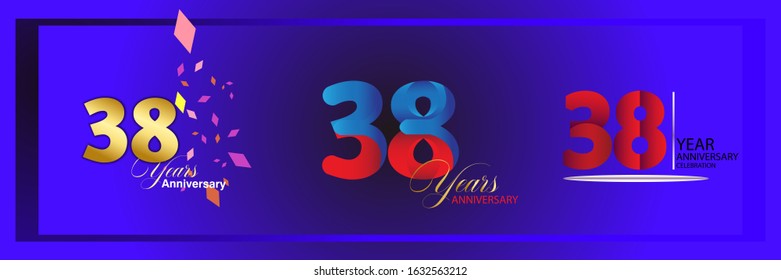set 38th anniversary logo vector template. Design for banner, greeting cards or print