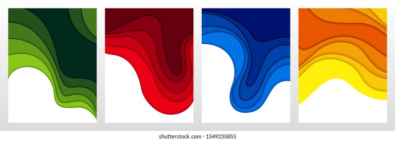 Set of 3D abstract background and paper cut shapes, vector illustration