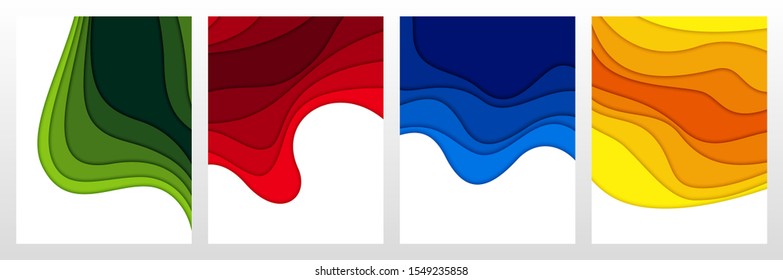 Set of 3D abstract background and paper cut shapes, vector illustration