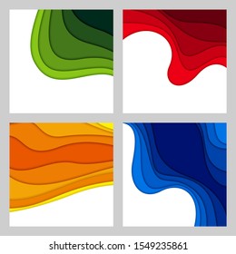Set of 3D abstract background and paper cut shapes, vector illustration
