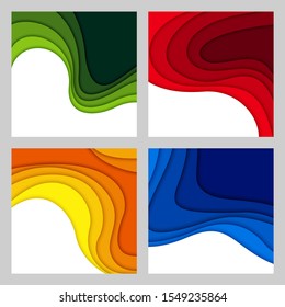 Set of 3D abstract background and paper cut shapes, vector illustration