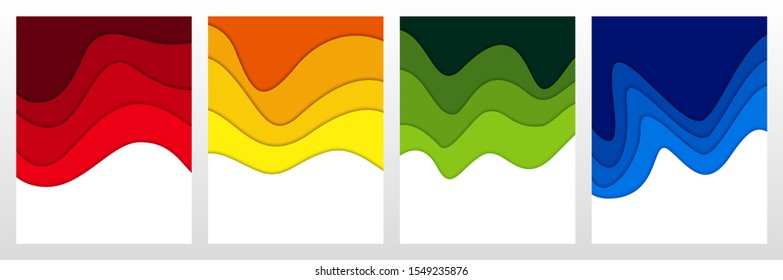 Set of 3D abstract background and paper cut shapes, vector illustration